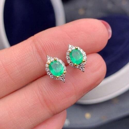 Exquisite elegant green emerald gemstone stud earring women silver jewelry real natural gem 925 silver birthday banquet gift