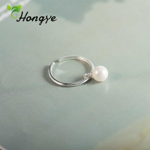 Hongye Rings for Women Sterling Silver 925 Adjustable OL Ladies Freshwater Pearl Ring Shell Pearl Charm Lightweight Finger Ring