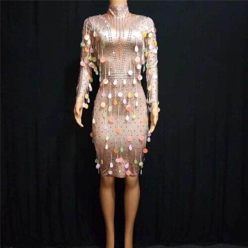 X68 Sequin female dance dress singer wears stage costumes party Hip skirt rhinestone outfits bar printed clothes disco show club