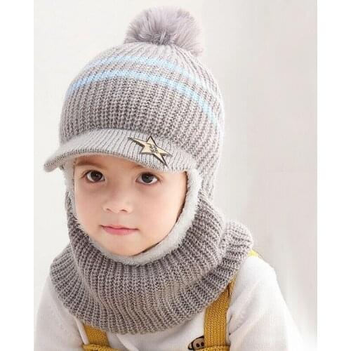 Baby Winter Hat Pom Pom Beanie Hats Baby Girl and Boy Hat with Warm Fleece Lining Baseball Caps for Kids HT19025