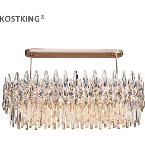 KOSTKING oval design gold crystal chandelier lighting modern lamp AC110V 220V lustre dinning room living room lights