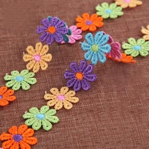 1Yard Colorful Daisy Flower Lace Ribbon Trim Knitting Wedding Embroidered DIY Handmade Patchwork Sewing Supplies Crafts