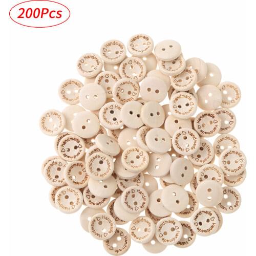 200Pcs Vintage Wooden Buttons Two Holes Handmade Letter Sculpture Wood Button for Clothing Decor DIY Sewing Apparel Accessories