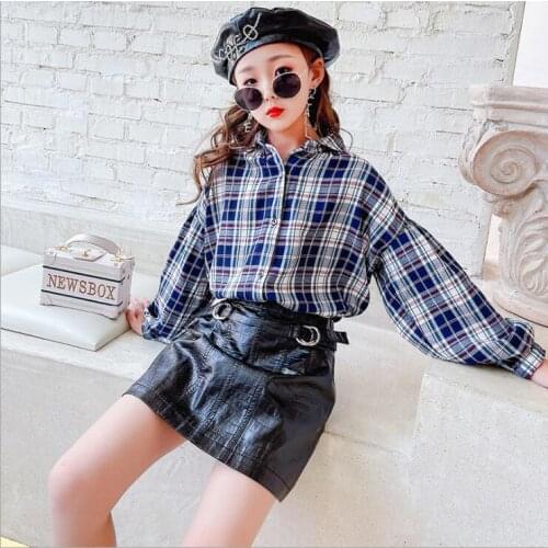 2021 Korean style girls pu leather skirt autumn fashion girls skirt 4-9t B606
