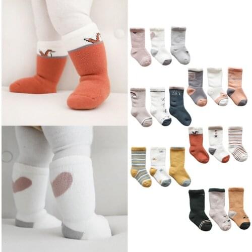 3 Pairs/lot Baby Socks Autumn Toddler Socks for Girls Cotton Newborn Cartoon Boy Toddler Floor Socks 0-5T