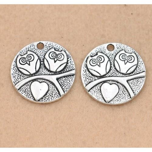 5pcs Antique Silver Plated Owl Bird Charms Pendants for Jewelry Making Bracelet Jewelry Accessories DIY 24mm