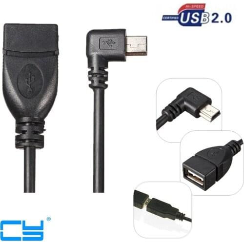90 Graus para a Direita Anjo USB Mini B Masculino 5pin para USB Uma Femea Sincronizacao de dados de Carga Cabo OTG Cotovelo esqu