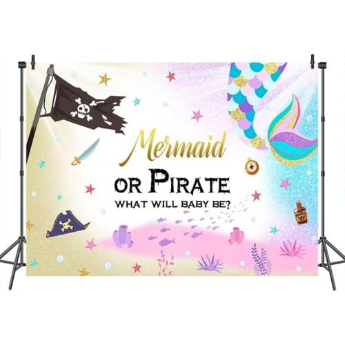Baby Shower Photography Backdrop Gender Reveal Mermaid or Pirate What will Baby Be Background Decor Banner for Photo Studio