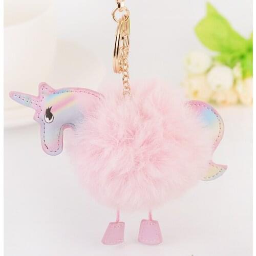 Beadsland cute fur ball animal unicorn keychain colorful fashionable lucky car key buckle handbag decoration women original gift
