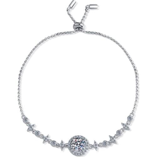 ANZIW 925 Sterling Silver Moissanite Diamond Fashion Bracelets Adjustable for Women Classic Bracelets Jewelry Gifts