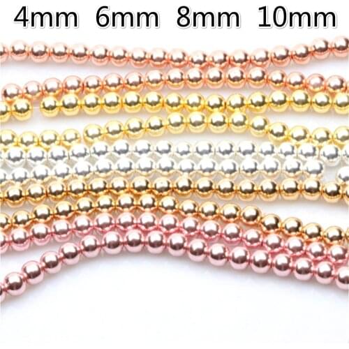 Natural Stone Hematite Beads 4-10mm Silver-Plate Ball Beaded for Jewelry Making DIY Necklace Bracelet Earring Accessories 15