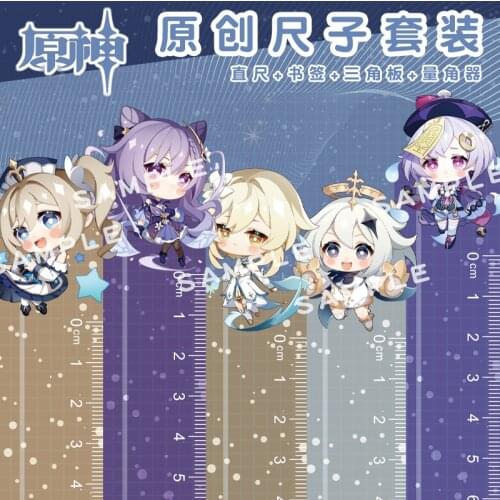 Game Genshin Impact Acrylic Ruler Barbara Tartaglia Fischl ZhongLi Klee Moldel Measuring Scale Students Triangular Protractor