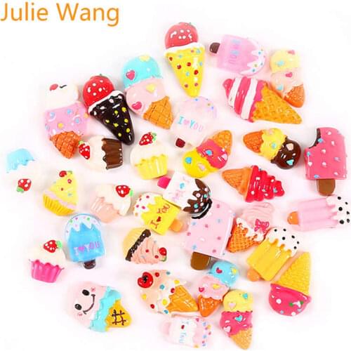 Julie Wang 10PCS Resin Ice Cream Popsicle Food Charms Strawberry Cake Pendants Phone Decor Findings Jewelry Making Accessory