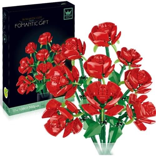 Building Plastic Rose Flowers Model Bricks Block Same 40460 10280 Table Decoration Girls DIY Toys Birthday Christmas Gift