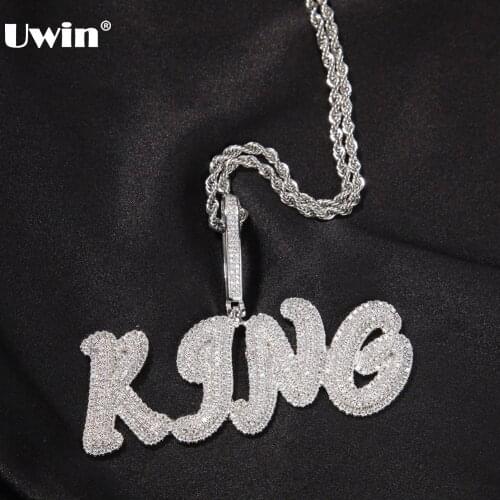 UWIN Customized Name Pendent Necklaces Bubble Letters Iced Out Cubic Zirconia Characters for Men Women Fashion Hip Hop Jewelry