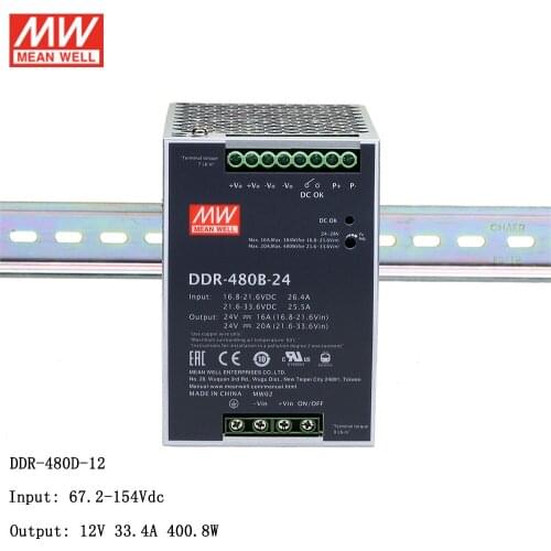 MEAN WELL DDR-480D-12 400W 12V DIN Rail DC DC Converter 67.2~154V DC to 12V DC 33.4A 400W Switching Power Supply Transformer
