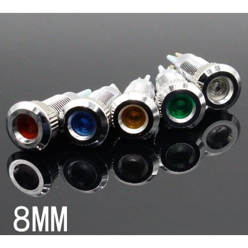 Metal Indicator light LED 8mm waterproof Signal lamp 6V 12V 24V 220v dot LIGHT Colorful concave Indicator