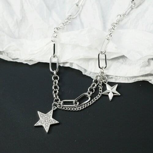 Hiphop 925 Sterling Silver Crystal Tassel Star Charm Necklaces & Pendants For Women Girls Party Jewelry Chokers dz015