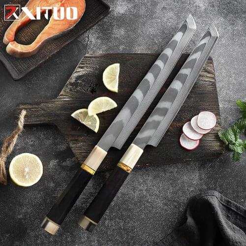 XITUO Japan Sakimaru Knife Octagonal Handle Chef knife AUS-10 Damascus Steel Salmon knife Kitchen profession Fish sashimi Knife