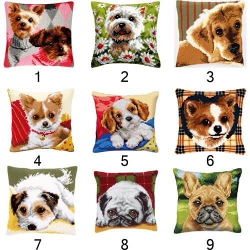 Animal Dog Latch Hook Pillow Sets Forest Style Cushion Embroidered Crafts Latch Hook Rug Kits DIY For Punk Stripes Needlework