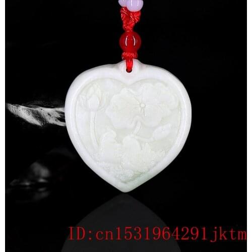 Jade Heart Pendant Necklace Accessories Fashion Chinese Natural Amulet Gifts Jewelry Men for Charm Carved Mandarin duck