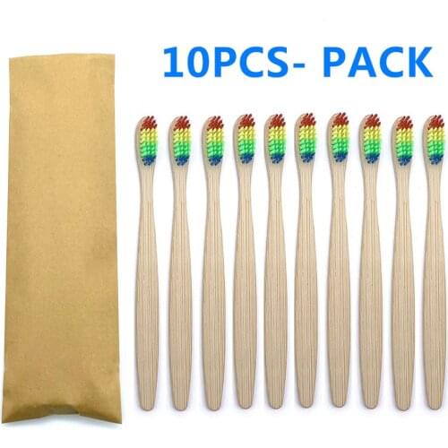 New Bamboo Toothbrush Wooden Handle Brush Eco Friendly Tooth Brush Head Cover Oral Care Cleaning Tools Soft Fibre Rainbow Color