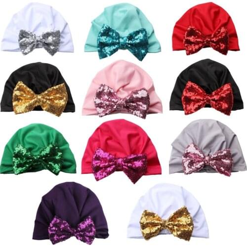 Newest Newborn Baby Girls Infant Stripe Sequined Bowknot Beanie Hat Knit Hospital Autumn Caps baby photography props