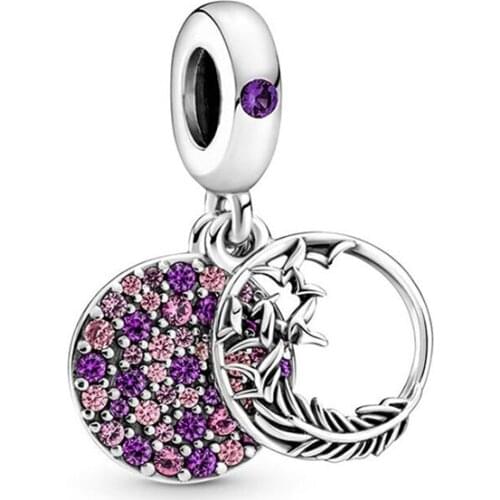 100% 925 Silver New Close Set Feather Pendant Suitable For The Original Pandora Bracelet Necklace Womens Diy Charm Jewelry