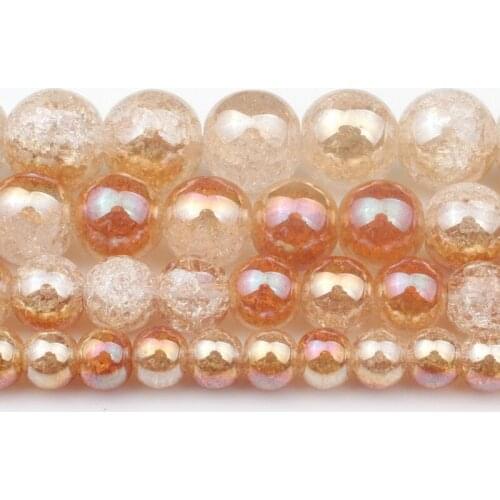 Wholesale One Side Plated Champagne White Snow Cracked Crystal Glass 6/8/10/12mm Stone Beads For Jewelry Making DIY Bracelet