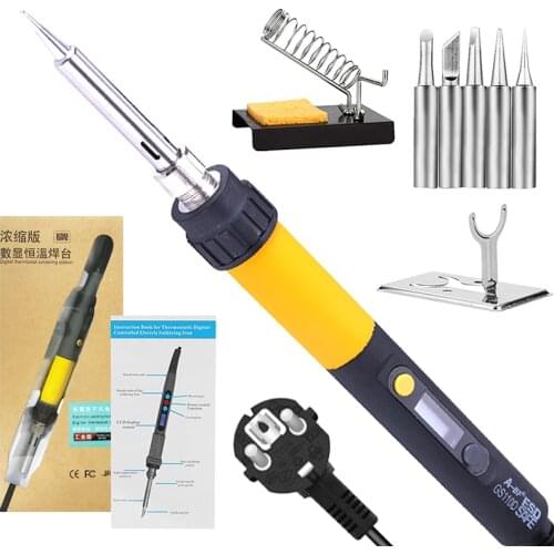 Soldering Iron A-BF GS90D GS110D LCD Display Adjustable Temperature Electric Soldering Iron Kit with Solder Soldering Tips