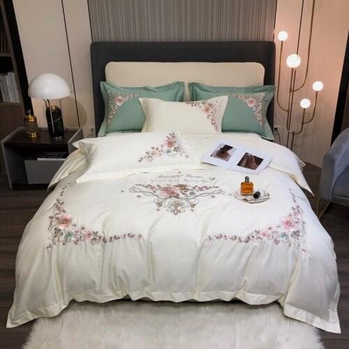 Blossom Duvet Cover White King Flower Long-Staple Cotton Flowered Elegant Girls Pretty Embroidered Bedding Bed Sheet Pillowshams