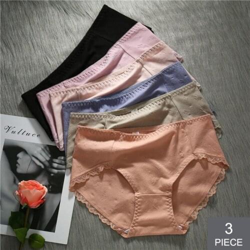 3pcs/pack Sexy Underwear Woman Cotton Ropa Interior Femenina Lace Panties Lady Lingerie Femme Mid-Rise Briefs Fashion Panty