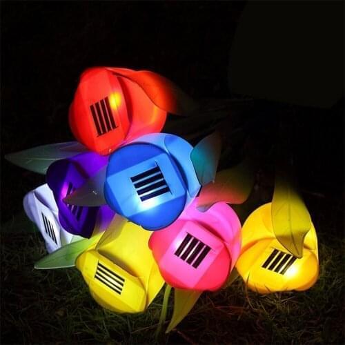 Solar Light Tulip Flower Lamp Multi-Color Outdoor LED Lawn Lamp Waterproof Garden Decoration Yard Path Lawn Insert Solar Lamp