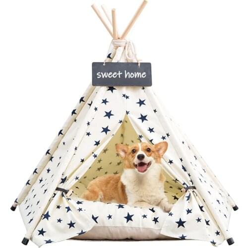 Pet Teepee Cat Tent Dog House Bed Canvas Dogs Tents Kennel with Thick Cushion Blackboard Indoor Modern Houses for Puppy Kitten