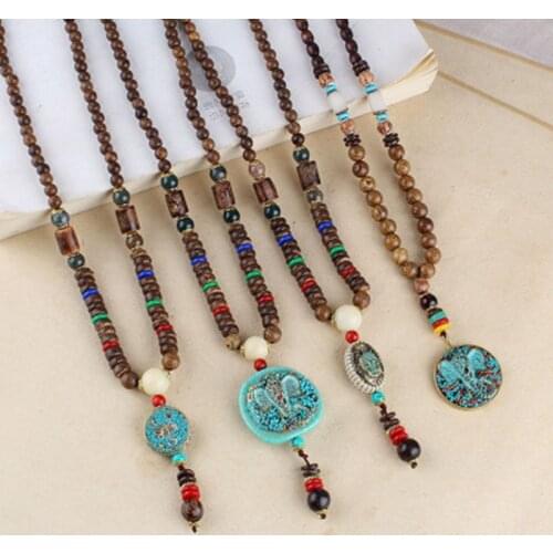 Vintage Ethnic Style Fish Elephant Wood beaded Stone Pendants & Necklaces Statement Nepal Necklace Women Men Jewelry