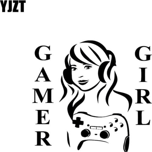 YJZT 13*12.1CM Loving Games Sexy Gamer Girl Car Sticker Fashion Cool Design Black/Silver Zero Defect Vinyl Decal C20-0658