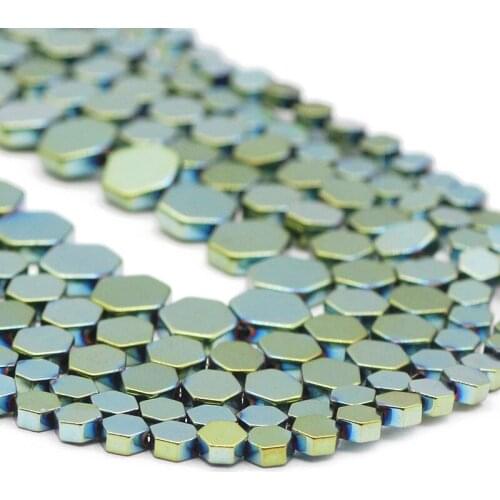 Green Flat Hexagon Natural Stone Hematite Ore Spacer Loose Beads For Jewelry Making DIY Hand-Made Bracelets Accessories 4/6/8MM