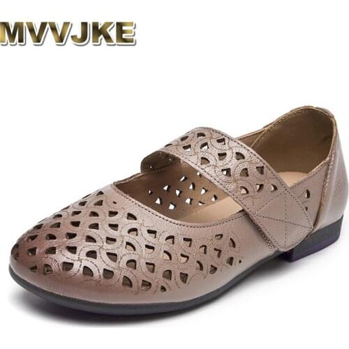 MVVJKE Genuine Leather Womens sandals Vintage Handmade Summer shoes Woman Cut Outs Flat with sandals Casual Shoes