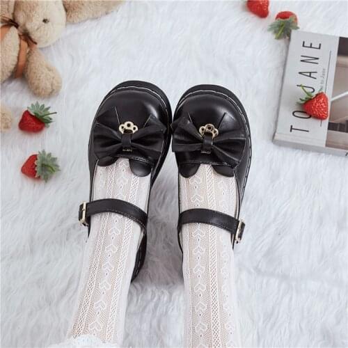 Girls Mary Janes Bowtie Lolita Shoes 2020 Spring Autumn Women Flats Round Toe Princess Shoes White Black zapatos mujer 8039L