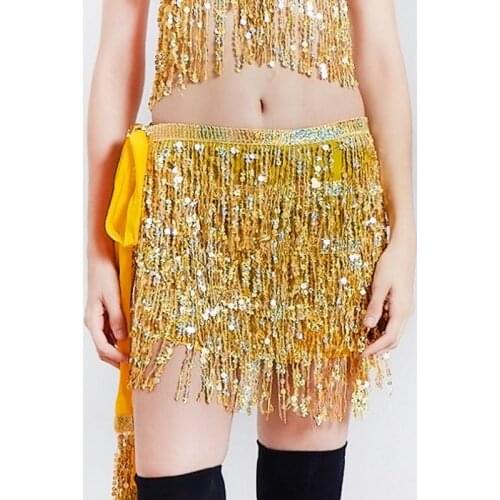 Multi-color Shining Belly Dance Hip Scarf Women Indian Bohemian Stage Dancing Costume Sequin Tassel Skirt Sexy Waist Chain Belt