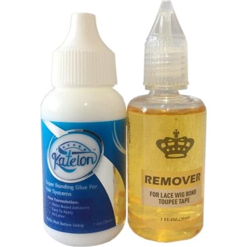 1 bottle 1.3 Oz 38 ml lace front wig glue Katelon super bonding glue with 1 bottle 1 Oz 30 ml yellow remover for wig glue