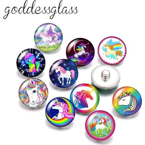 New Magical Unicorn Horse Dream 10pcs Round photo 18mm snap buttons for 18mm snap necklace DIY findings jewelry