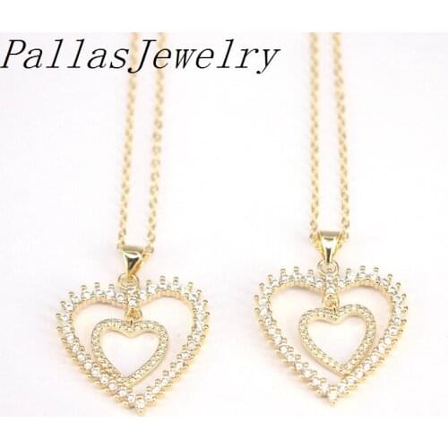 10Pcs, CZ Micro Pave Charm Pendant, Gold Color Heart Charm Necklace, Cubic Zirconia, Charm Jewelry