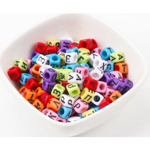 100PCs Mixed Black Acrylic Russian Alphabet Letter Flat Cube Beads For Jewelry Making Diy 6x6mm KL178