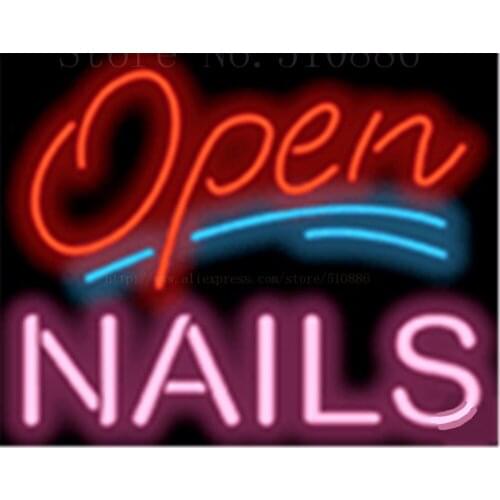 17*14" Open with Nails NEON SIGN REAL GLASS BEER BAR PUB LIGHT SIGNS store display Restaurant beauty and body Advertising Lights