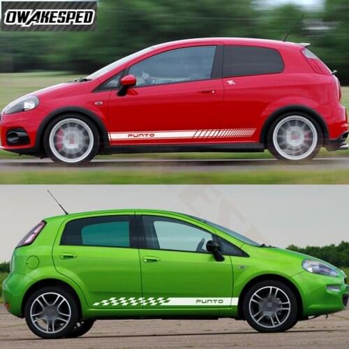 2 Pcs Sport Stripes Car Door Side Skirt Sticker For Fiat Punto Auto Body Decor Vinyl Decals Exterories Accessories