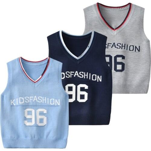 2019 Autumn And Winter New Boys Knitted Vest Children Sweater Waistcoats Kids Solid Color Casual Letter Clothes V-neck 2-7 Year