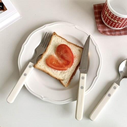 3Pcs Tableware Set Stainless Steel Dinnerware Spoon Knife Fork Ivory White Scoop Steak Western Cutlery Home Kitchen Flatware