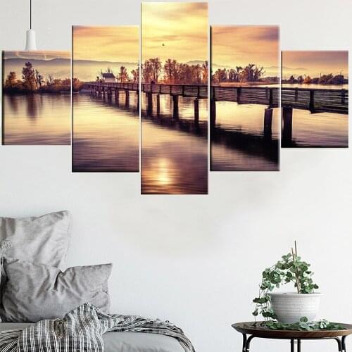 5 Pieces Wall Art Canvas Painting Landscape Poster Small Bridge Lake Modern Living Room Home Decoration Modular Pictures