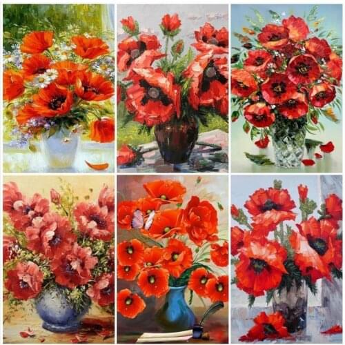 5d flowers diamond painting full poppies vase mosaic art picture embroidery cross stitch rhinestones picture puzzle wall decor